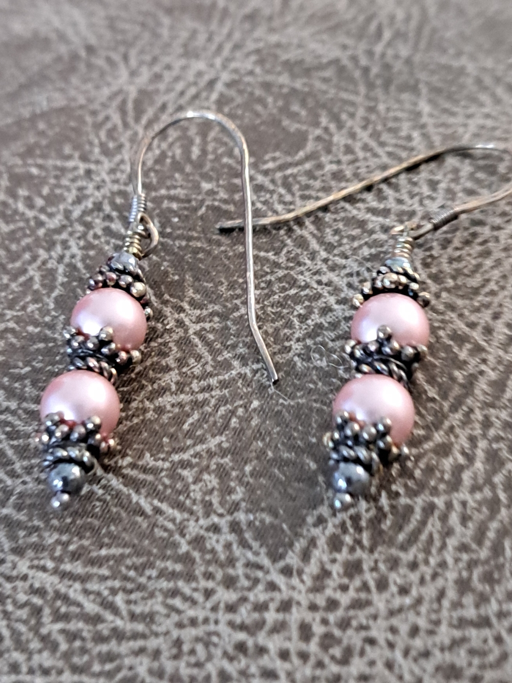 Swarovski  Pink Pearl Bead Drop Earrings - W/Sterling Silver Accents